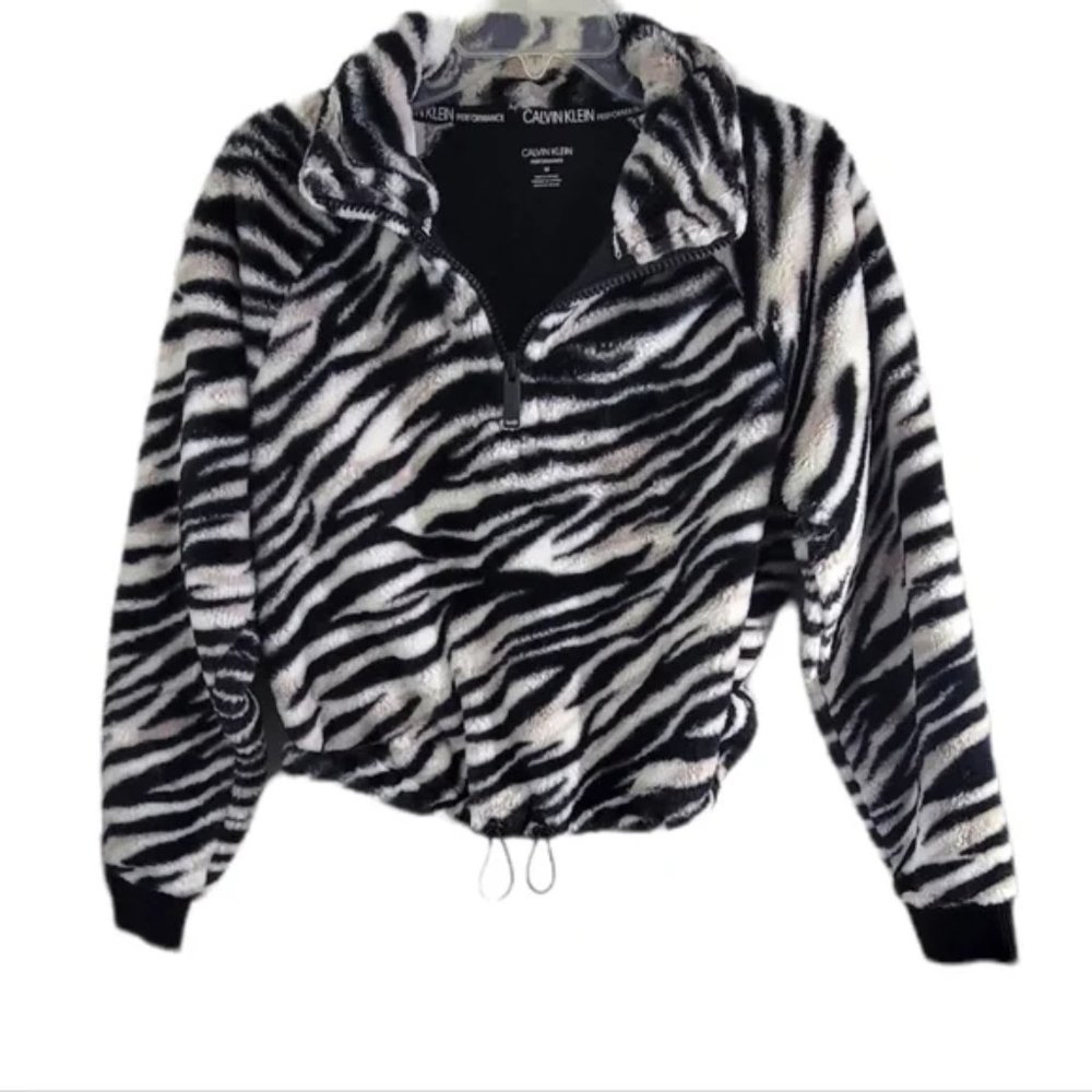Calvin Klein Black and White Zebra Fleece Half-Zip Pullover